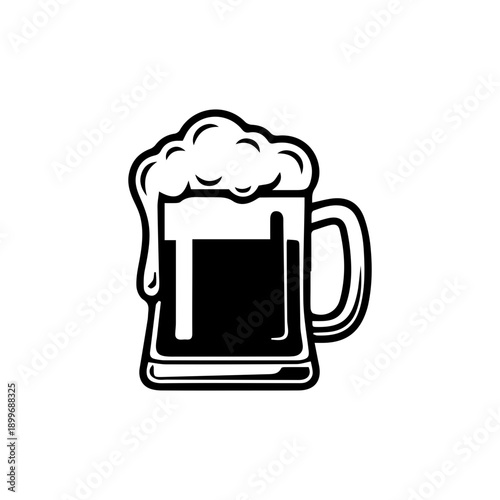 Big mug of cold beer with foam and bubble. retro style beer  mug glass with foam vector illustration.