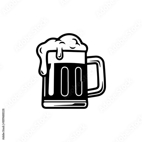 Big mug of cold beer with foam and bubble. retro style beer  mug glass with foam vector illustration.