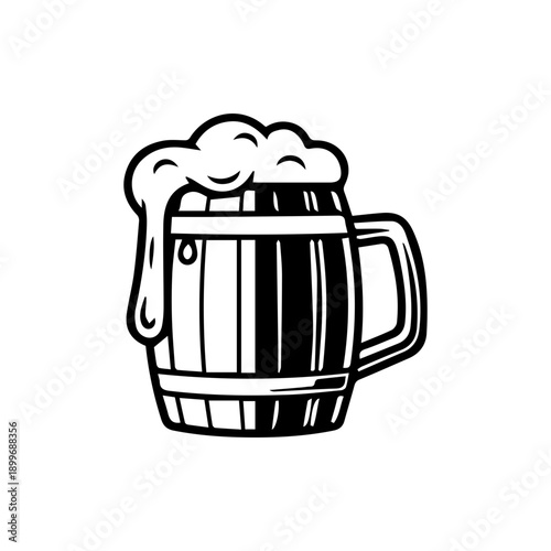 Big mug of cold beer with foam and bubble. retro style beer  mug glass with foam vector illustration.