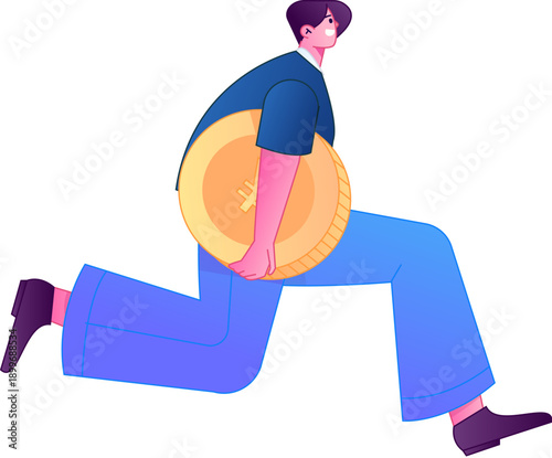 Professional sketch illustration of a figure holding a gold coin, depicting its body movements.
