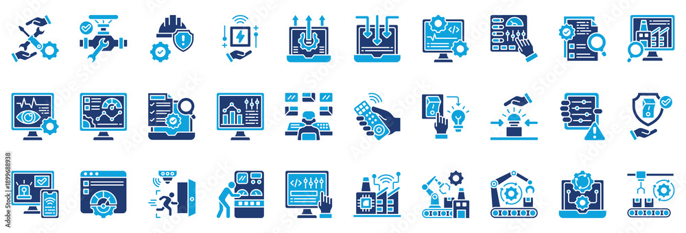 Fototapeta premium Factory Control Icon Collection Set. Glyph Color Style Icon Vector Illustration.