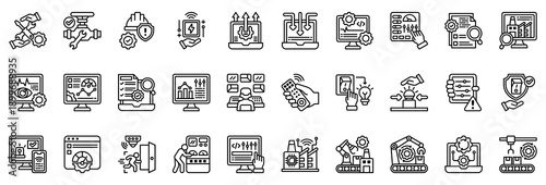 Factory Control Icon Collection Set. Clean Outline Style Icon Vector Illustration.