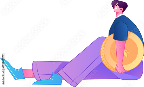 Professional sketch illustration of a figure holding a gold coin, depicting its body movements.
