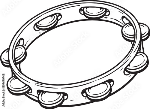 Tambourine Black and White Line Art