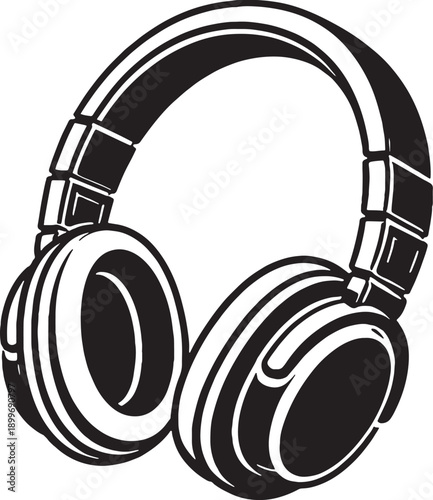 Studio Headphones Black and White Line Art Illustration eps