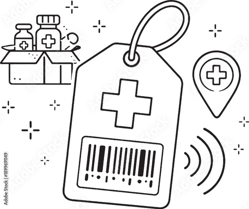 Medical Supply Tracking Tag Line Art Hospital Inventory Icon