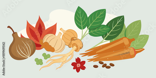 Traditional Chinese Medicine Herbs Close Up with Clean Background and Copy Space
