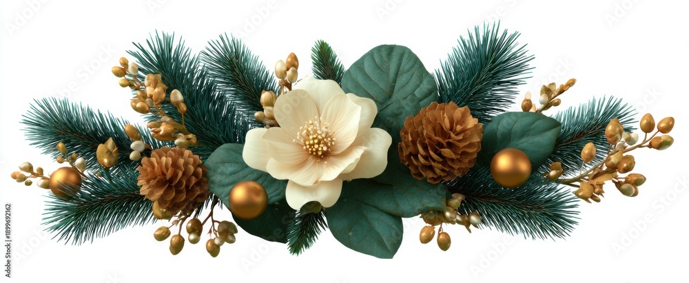 Fototapeta premium cozy winter floral centerpiece featuring pine boughs and decorative touches for holiday cheer
