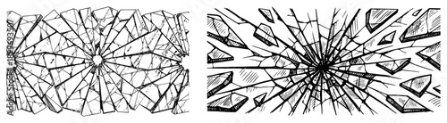Broken glass vector banners with shattered window cracks and fragments