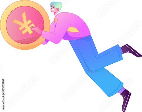Professional sketch illustration of a figure holding a gold coin, depicting its body movements.
