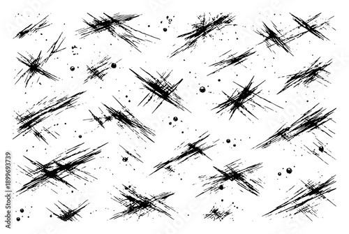 Abstract chaotic black scratch marks and messy grunge ink texture