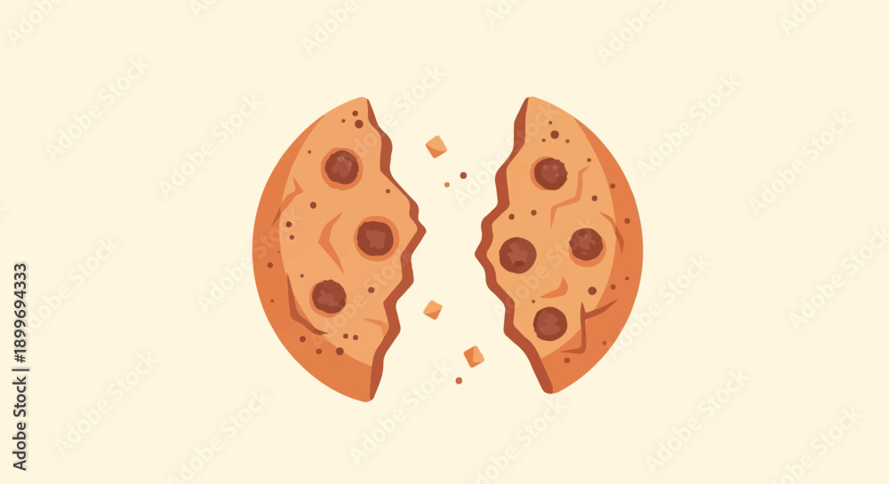 Fototapeta premium A broken cookie with chocolate chips on a light background