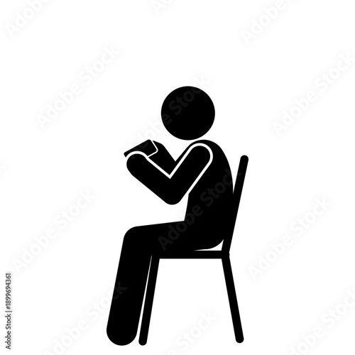 Stick figure sitting playing mobile game.