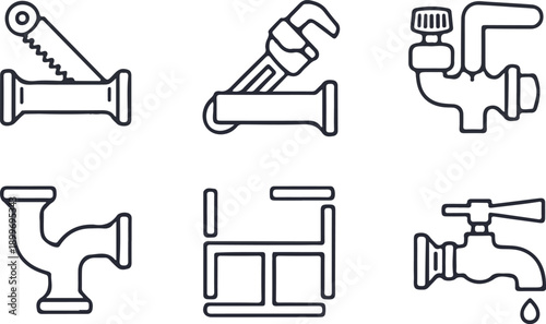 A collection of six different pipe fitting and valve icons