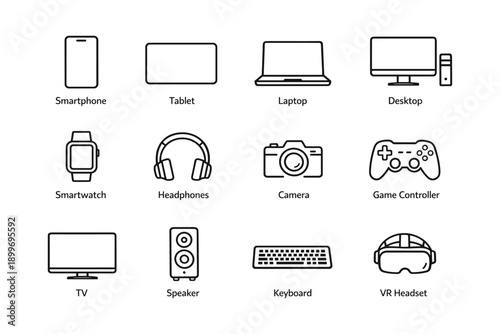 Electronic devices icons: smartphone tablet laptop desktop and more