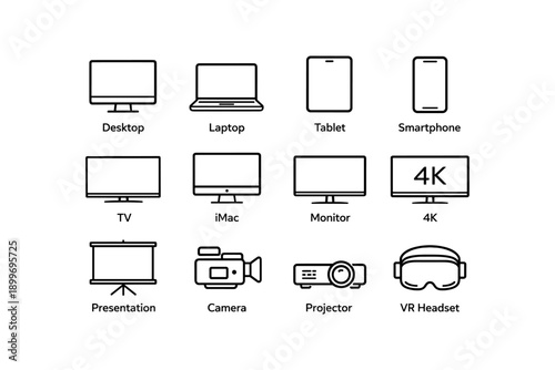 Digital devices and technology icons set featuring gadgets and display equipment