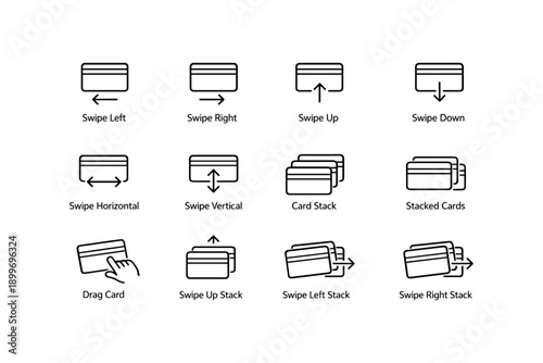 Swipe gestures and card stacking icons for user interface design