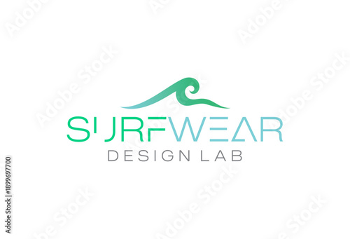 Modern surf wave logo design for outdoor apparel and adventure sports branding