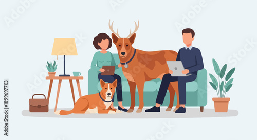 Casual work from home with pets, people, and plants