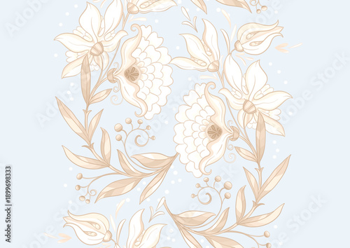 Quadro su tela Fantasy flowers in retro, vintage, jacobean embroidery style