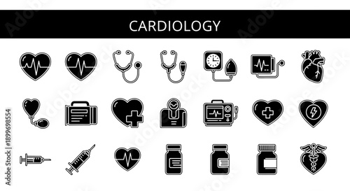 Cardiology Medical Icons Set for Health Care and Medical Websites