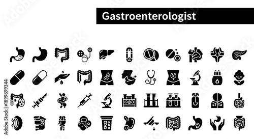 Gastroenterologist Icon Set – Digestive Health Medical Illustrations