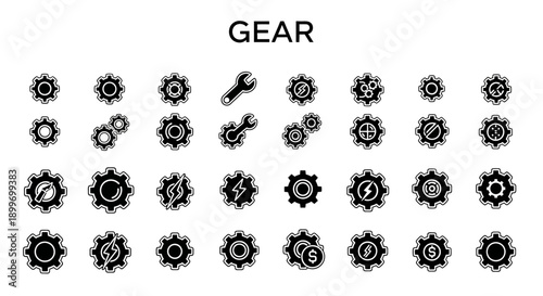 Gear Icon Set – Mechanical Engineering Vector Graphics Collection