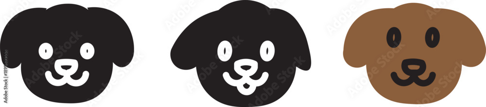 Fototapeta premium Cute cartoon dog faces with different expressions in a simple. dark background