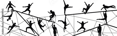 Dancers Silhouettes Performing on Abstract Geometric Structure illustration