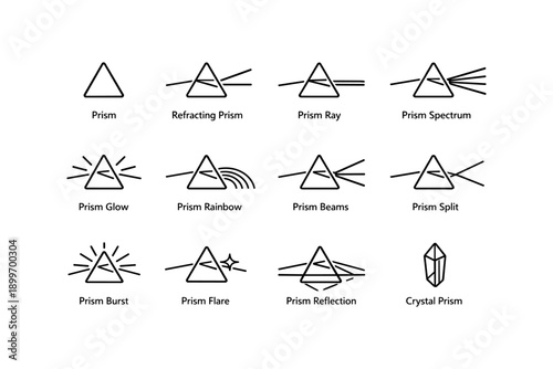 Prism icon set: shapes, light effects, and crystal designs