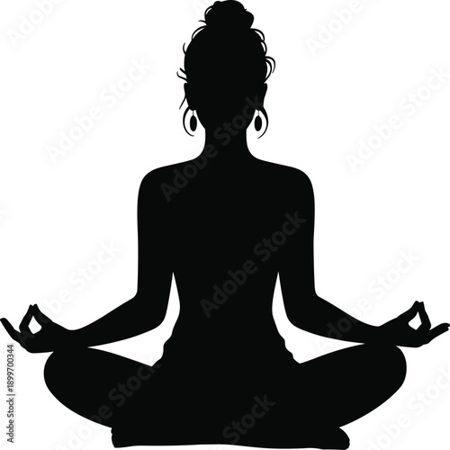 Meditation yoga woman silhouette in lotus pose showing mindfulness calm wellness spiritual relaxation isolated on white background healthy lifestyle illustration