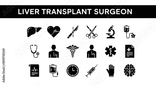 Liver Transplant Surgeon Icon Set – Medical Healthcare Illustration