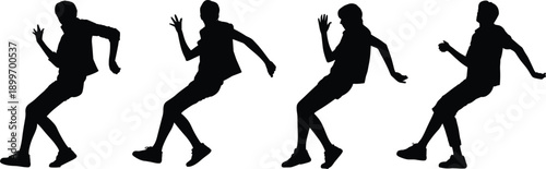 Four Silhouettes of People in Dynamic Poses on White Background woman male