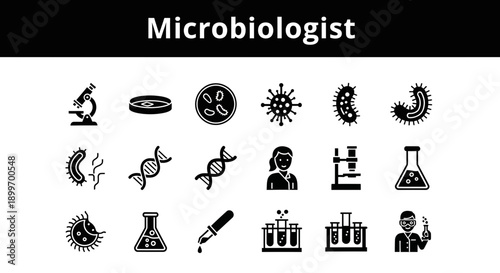 Microbiologist Stock Photo Image With Lab Equipment Icons
