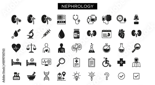 Nephrology Icon Set Medical Illustration for Kidney Health and Treatment Concepts