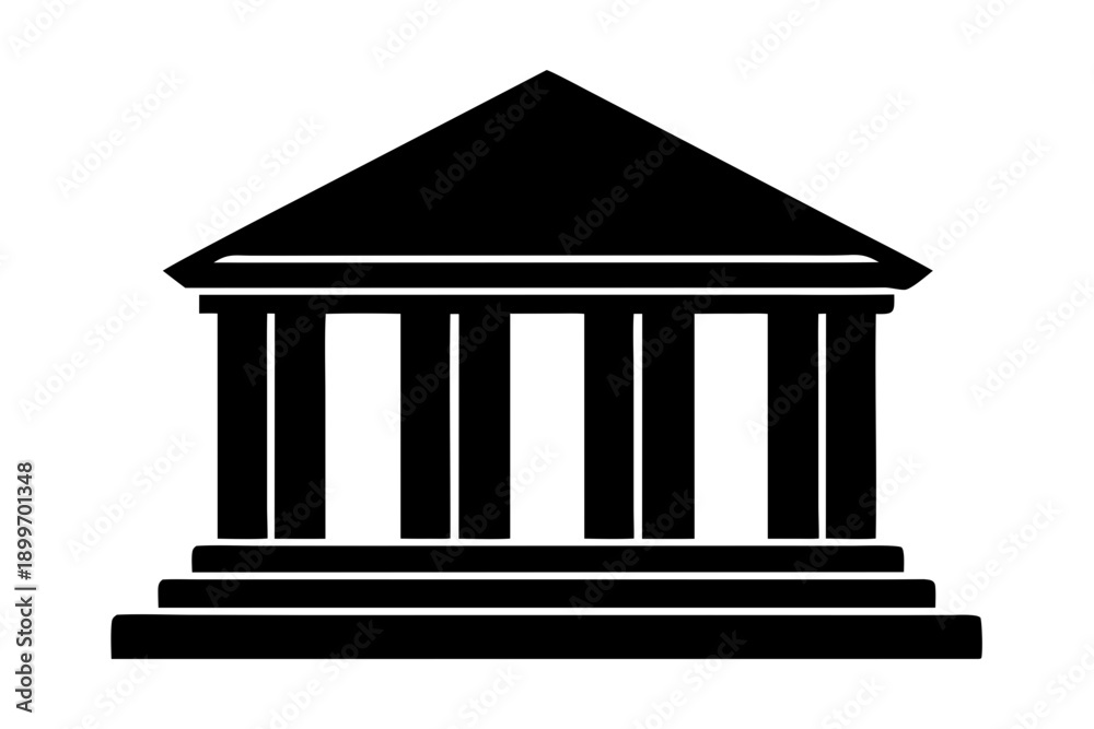 Fototapeta premium Bank building icon, classical architecture black symbol, law, education, and government institutions 