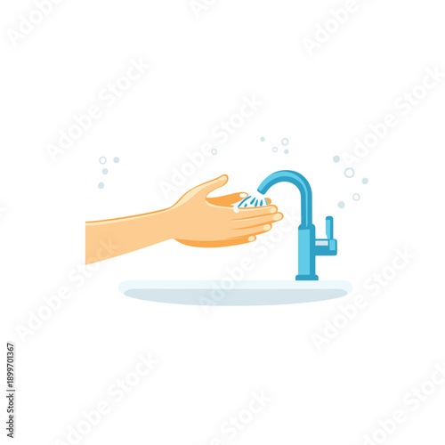 Illustration of Hand Washing with Soap and Water