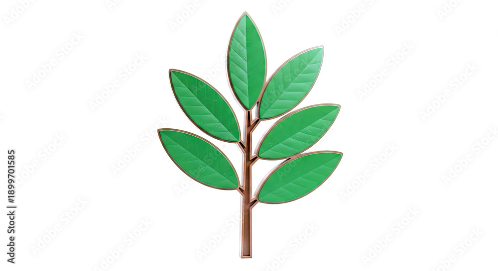 Obraz premium Stylized Green Leafy Branch with Brown Outline