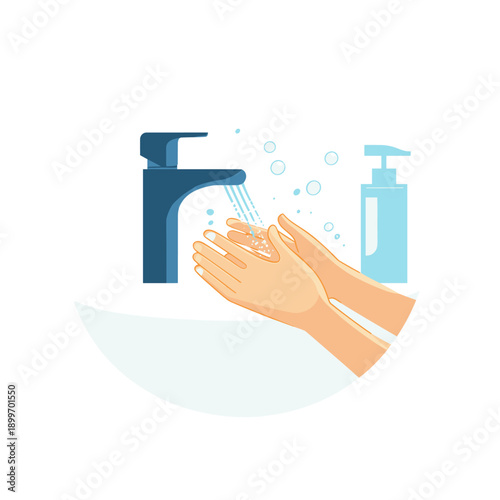 Illustration of Hand Washing with Soap and Water