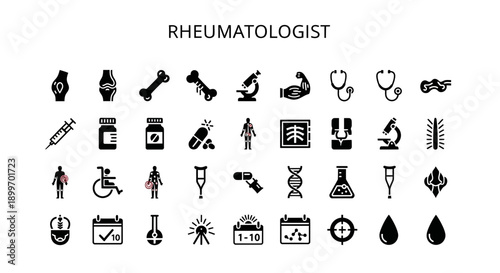 Rheumatologist Icon Set – Medical Diagnosis and Treatment Symbols