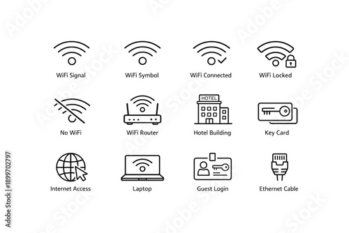 Wifi icons: signal strength, router, hotel access, key card, and more