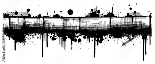 Horizontal grunge banner with ink splatters and paint drips
