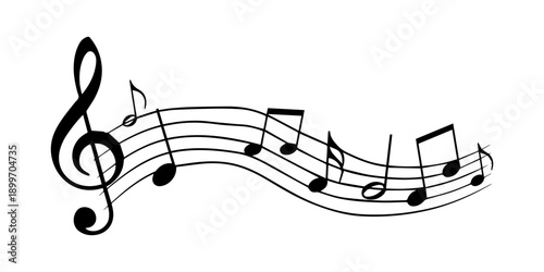 Black sheet musical note wave. Musical note stave vector illustration.