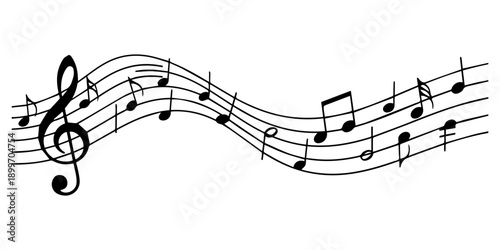 Black sheet musical note wave. Musical note stave vector illustration.