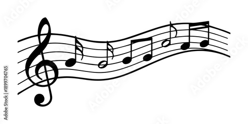 Black sheet musical note wave. Musical note stave vector illustration.