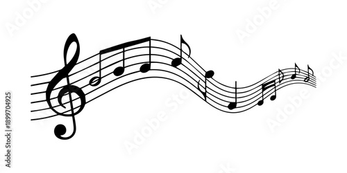 Black sheet musical note wave. Musical note stave vector illustration.
