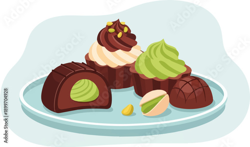 A delightful assortment of chocolate treats and cupcakes with vibrant green filling