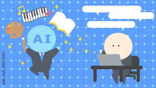 ビジネスイメージイラスト_生成AIに指示を出すビジネスマンのイメージイラスト