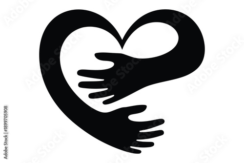 A symbolic black heart with hands embracing each other in love