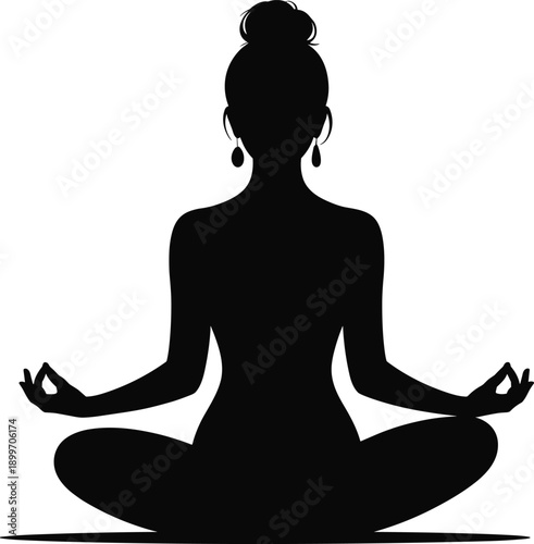 Yoga meditation silhouette woman in lotus pose showing mindfulness wellness calm spiritual relaxation isolated on white background healthy lifestyle illustration